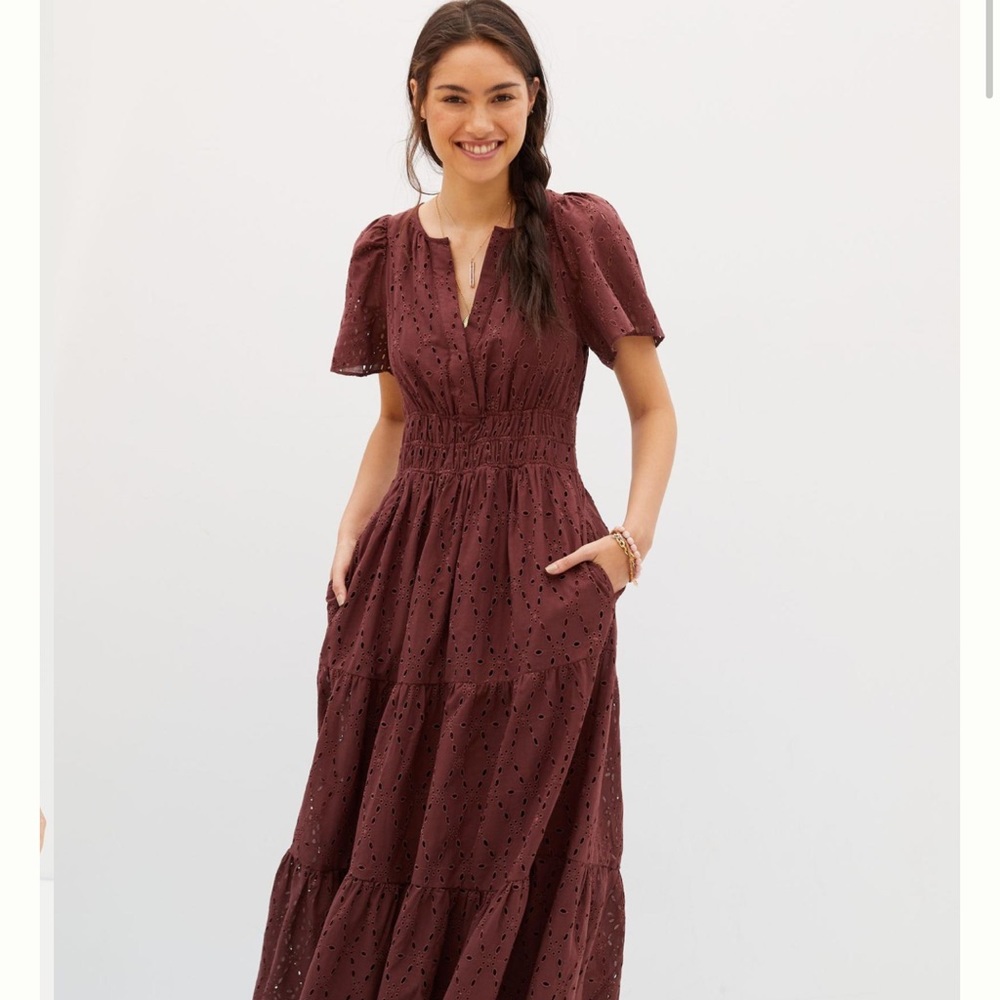 Anthropologie The Somerset Maxi Dress Eyelet Edition Tiered Smocked Waist - Picture 3 of 8